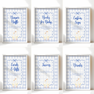 Baby Shower Table Sign Bundle - Blue Silly Goose Gingham BS23