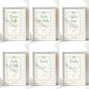 Baby Shower Table Sign Bundle - Green Silly Goose Gingham BS24