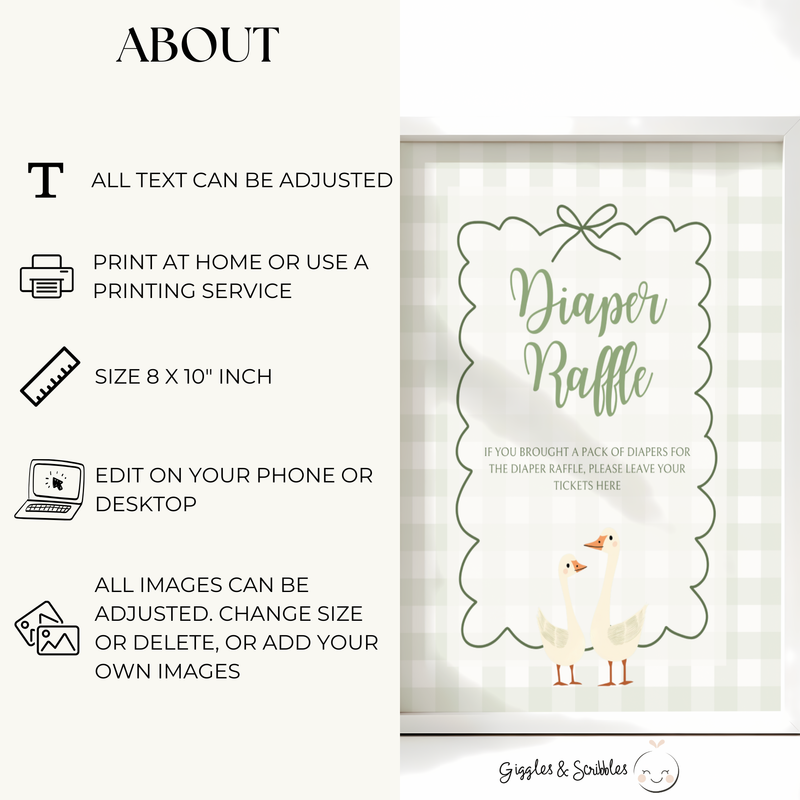 Baby Shower Table Sign Bundle - Green Silly Goose Gingham BS24
