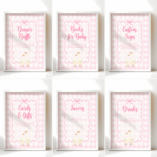 Baby Shower Table Sign Bundle - Pink Silly Goose Gingham BS22