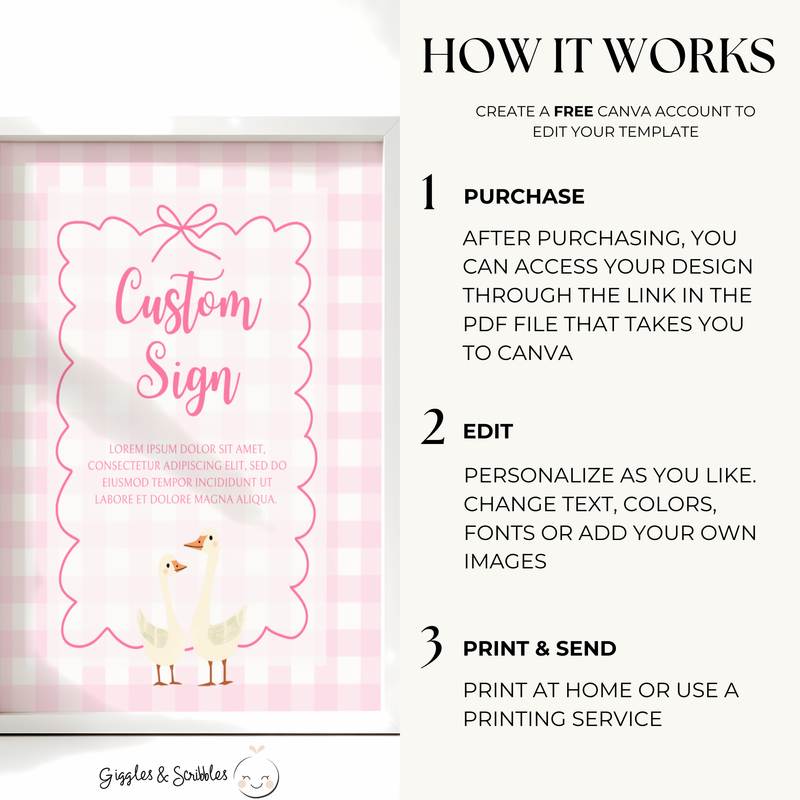 Baby Shower Table Sign Bundle - Pink Silly Goose Gingham BS22