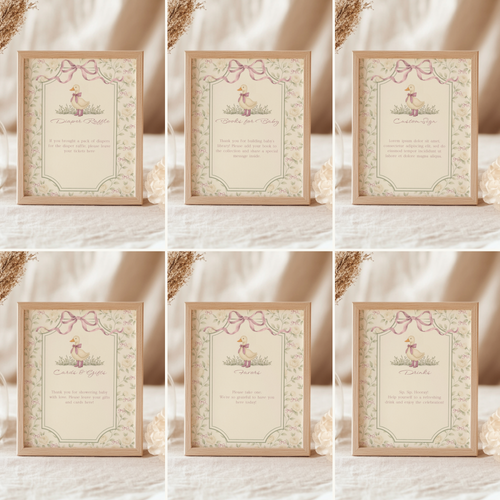 Vintage Floral Goose Baby Shower Table Signs Bundle BS150