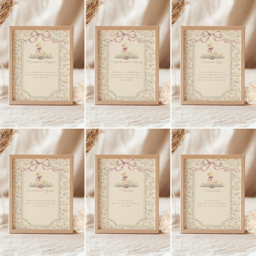 Vintage Floral Goose Baby Shower Table Signs Bundle BS150