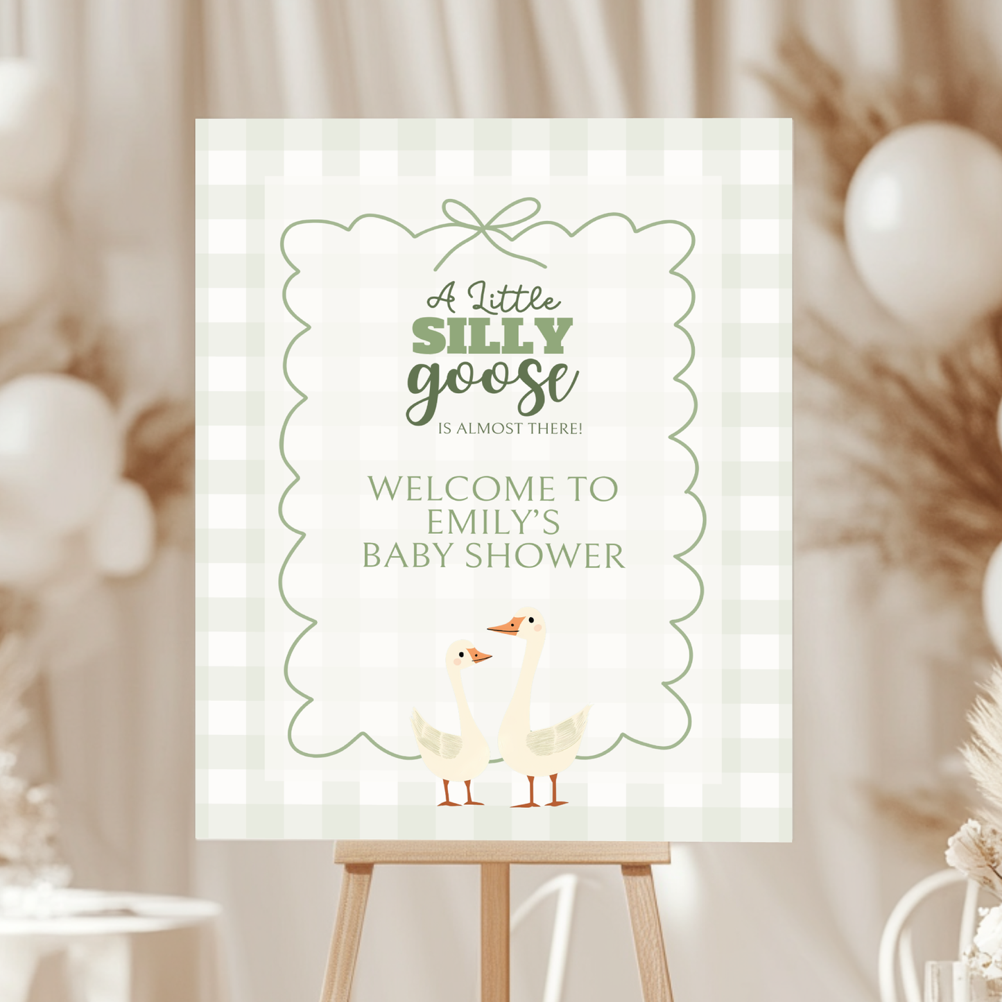 Baby Shower Welcome Sign - Green Silly Goose Gingham BS24