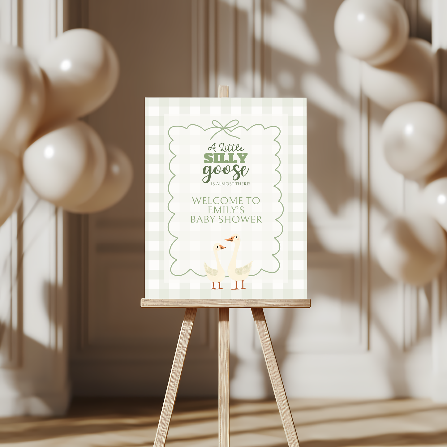 Baby Shower Welcome Sign - Green Silly Goose Gingham BS24