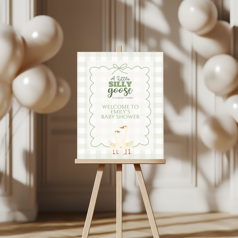 Baby Shower Welcome Sign - Green Silly Goose Gingham BS24