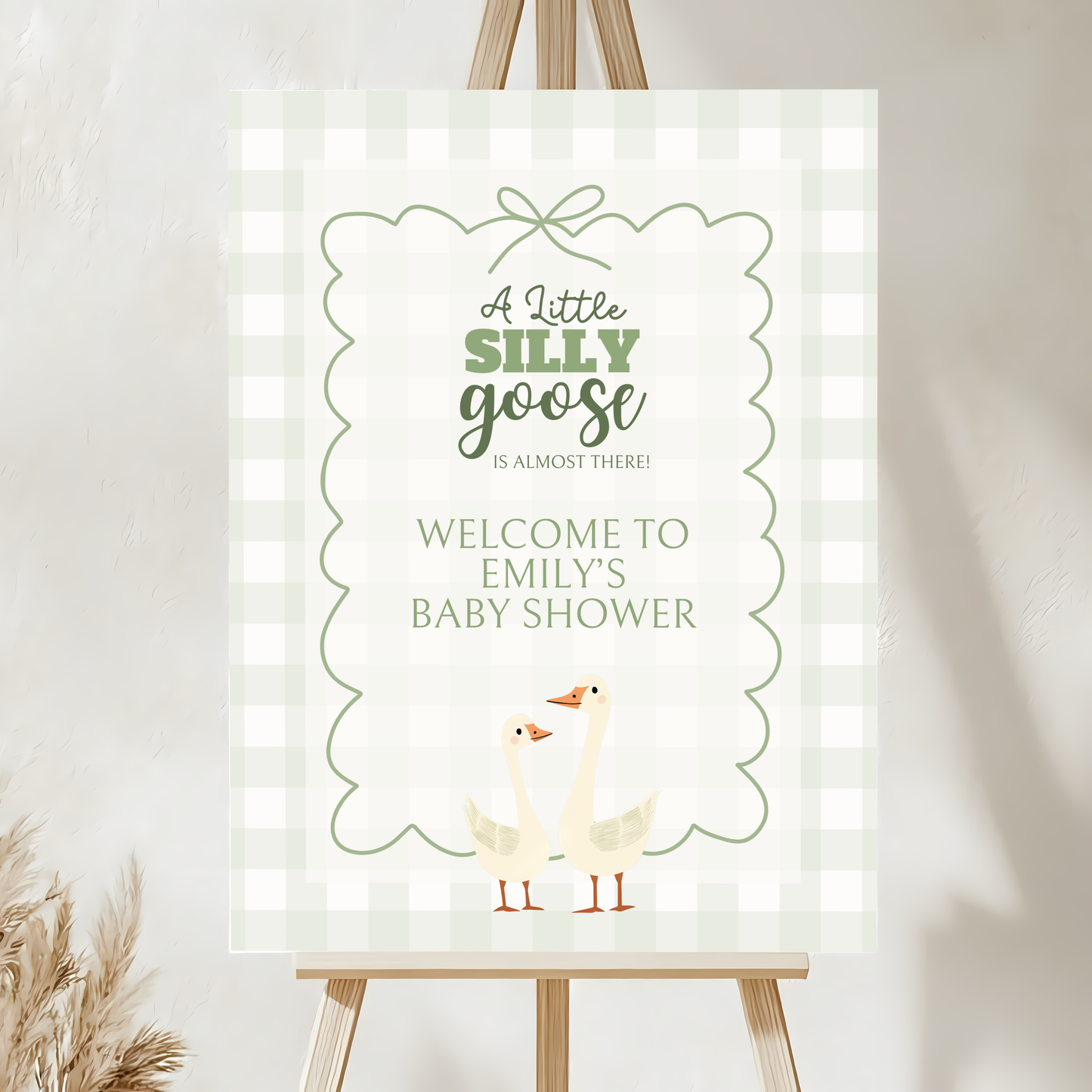 Baby Shower Welcome Sign - Green Silly Goose Gingham BS24