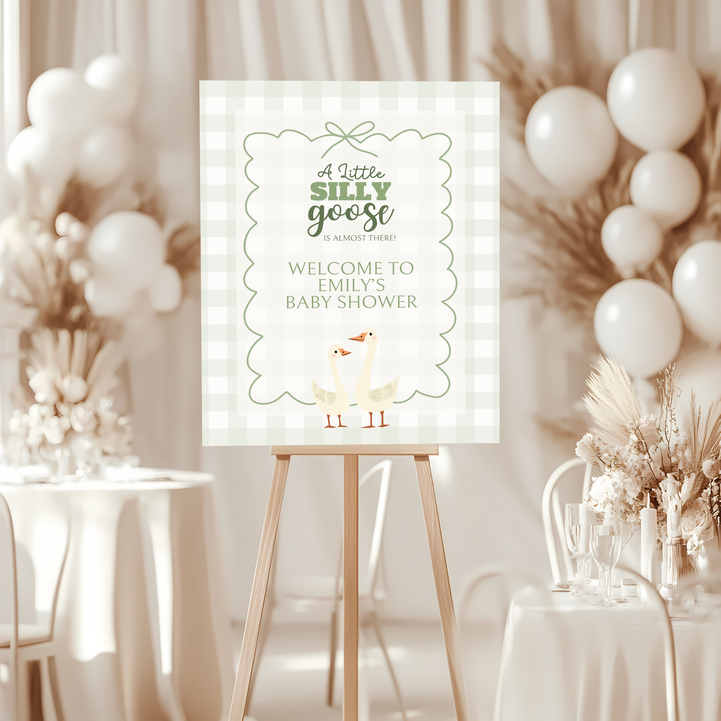 Baby Shower Welcome Sign - Green Silly Goose Gingham BS24
