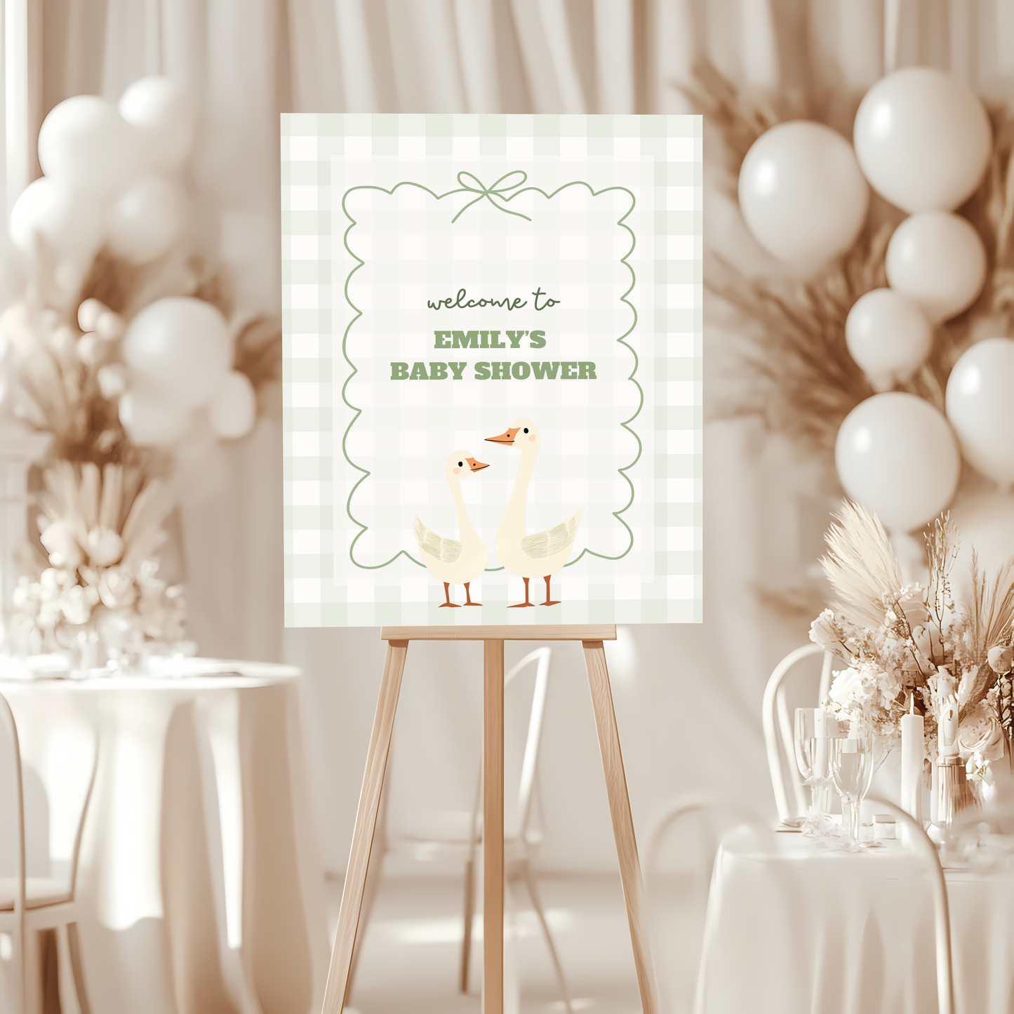 Baby Shower Welcome Sign - Green Silly Goose Gingham BS24