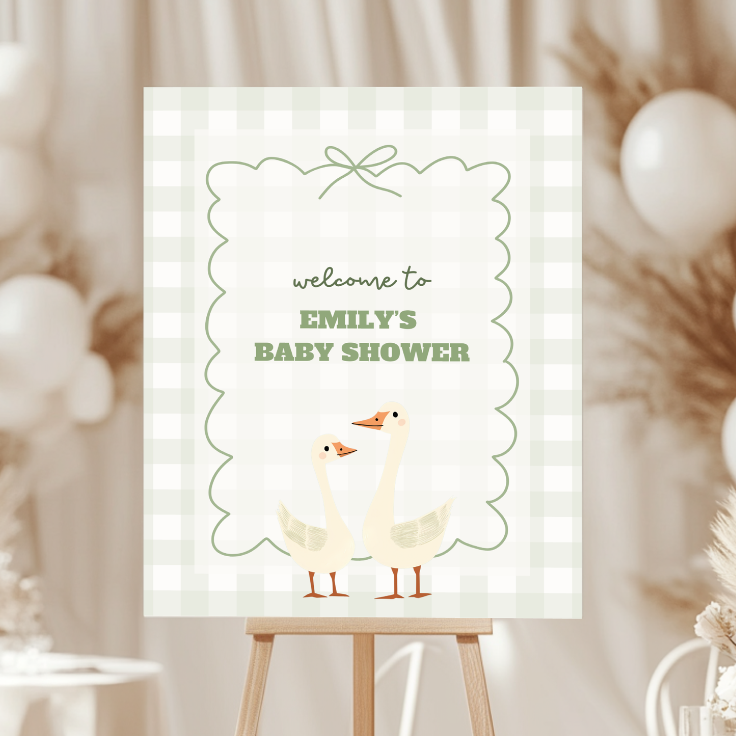 Baby Shower Welcome Sign - Green Silly Goose Gingham BS24