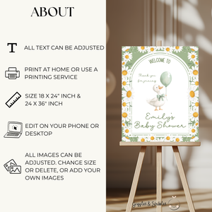 Baby Shower Welcome Sign - Little Silly Goose Green Daisies BS88