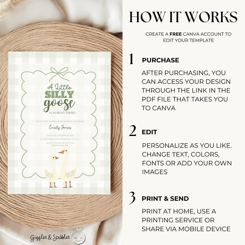 Baby Shower Invitation - Green Silly Goose Gingham BS24