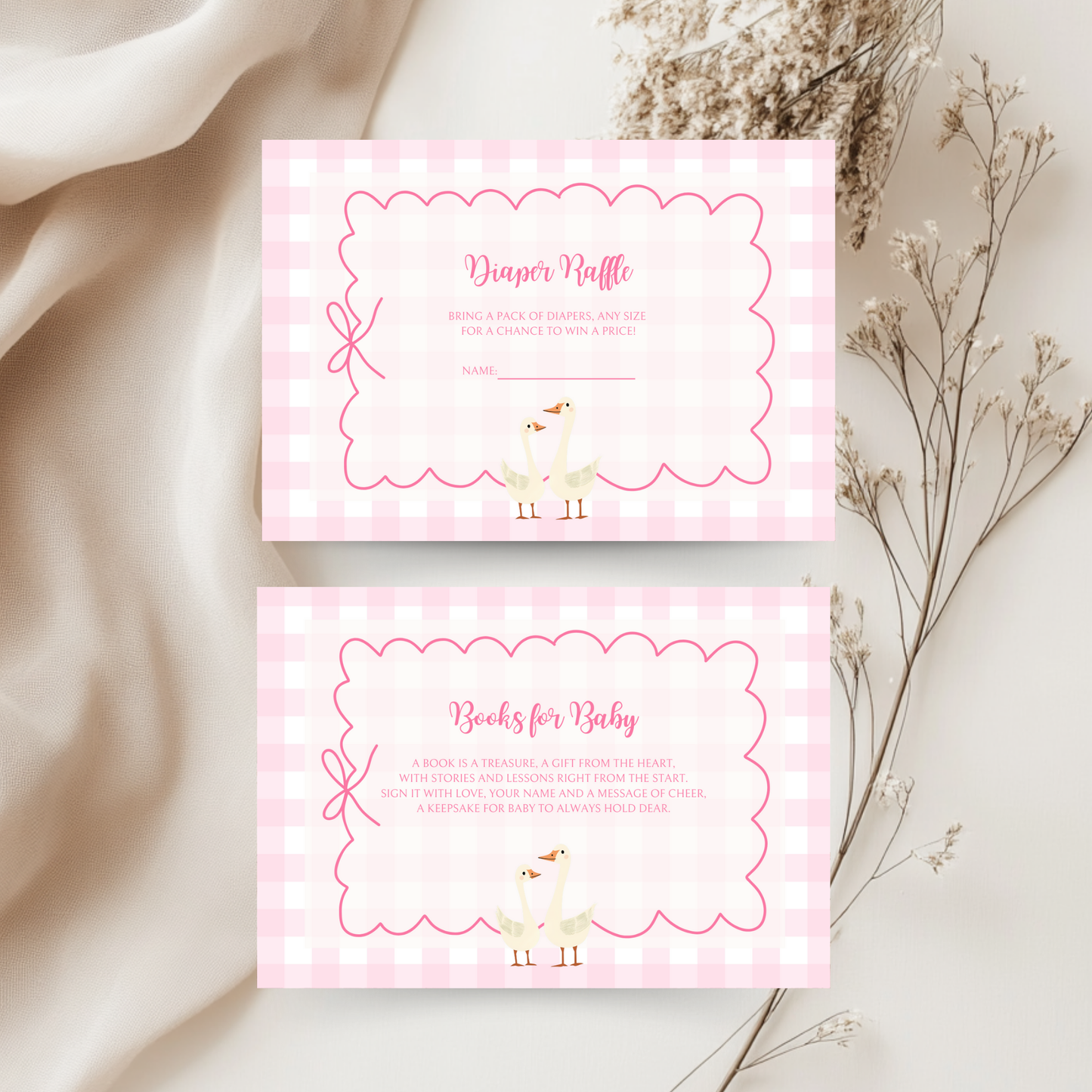 Baby Shower Invitation Bundle - Pink Silly Goose Gingham BS22