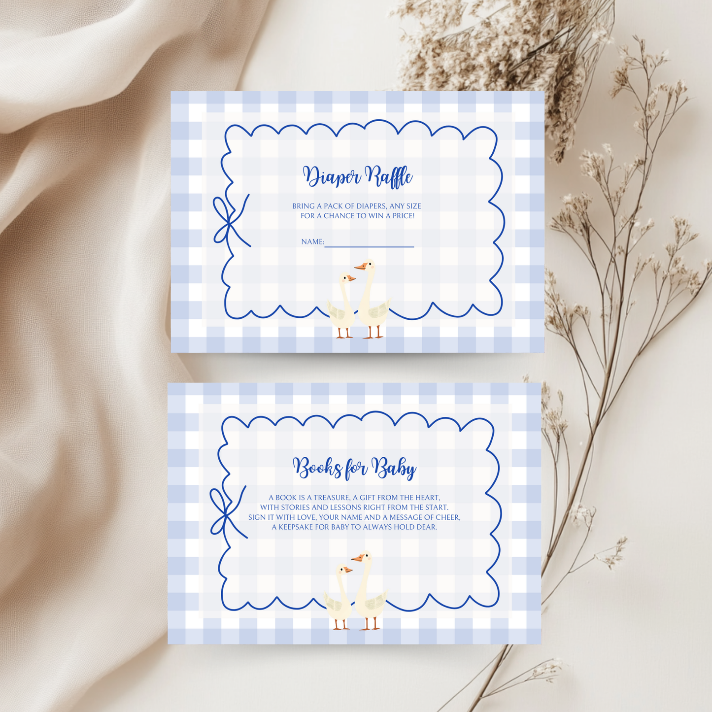 Baby Shower Invitation Bundle - Blue Silly Goose Gingham BS23