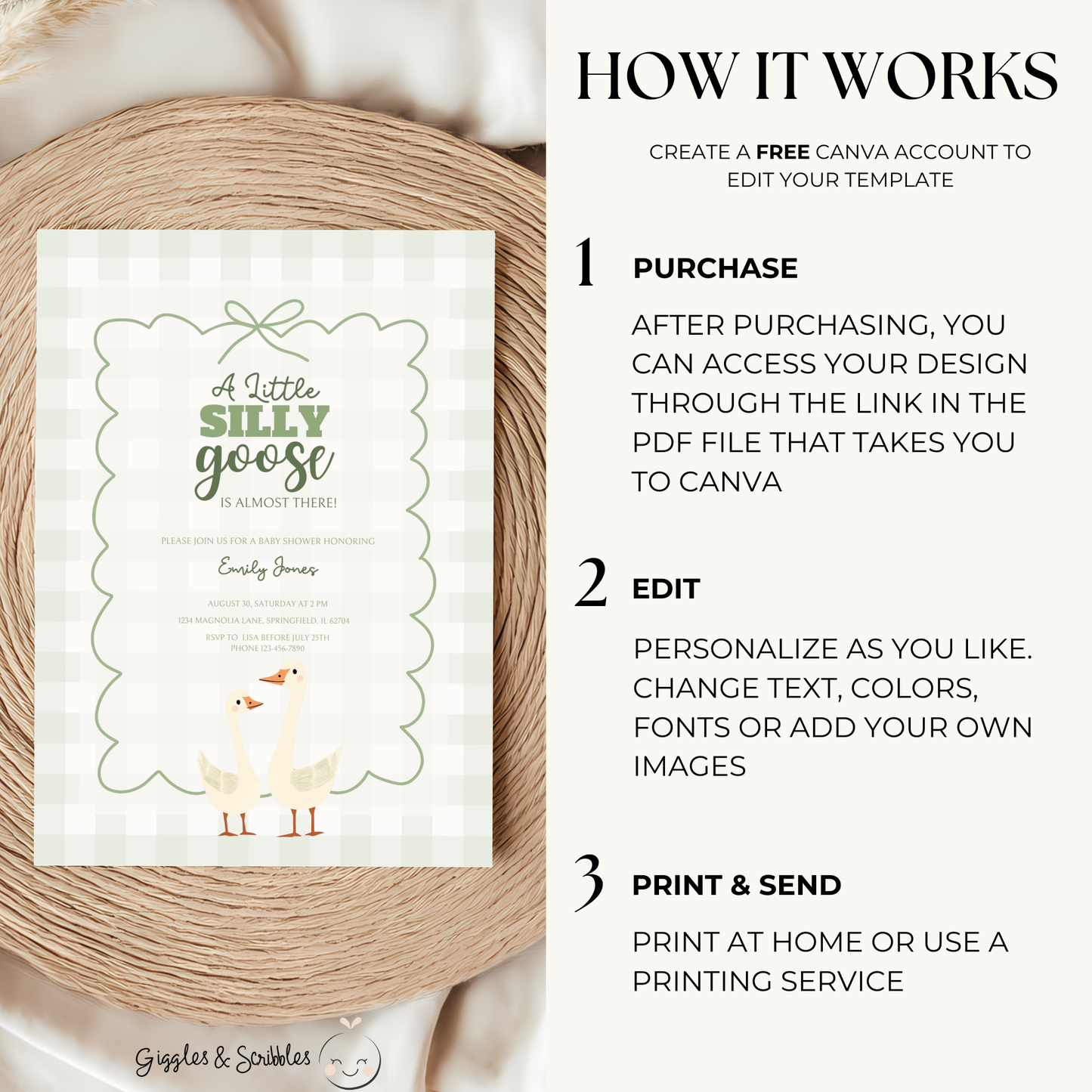 Baby Shower Invitation Bundle - Green Silly Goose Gingham BS24