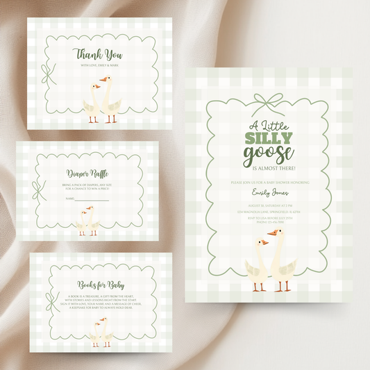 Baby Shower Invitation Bundle - Green Silly Goose Gingham BS24