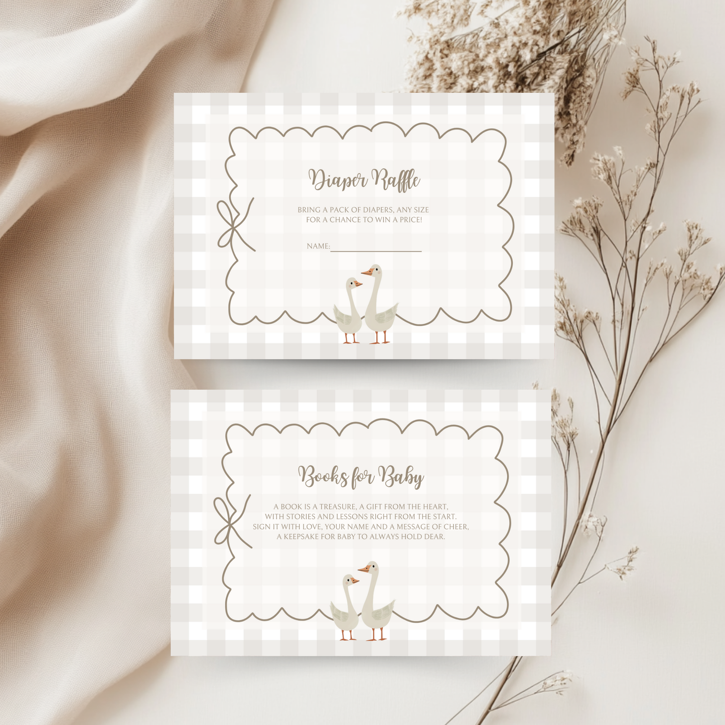 Baby Shower Invitation Bundle - Beige Silly Goose Gingham BS25