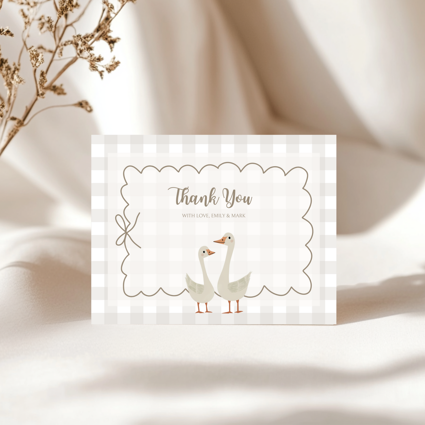 Baby Shower Invitation Bundle - Beige Silly Goose Gingham BS25