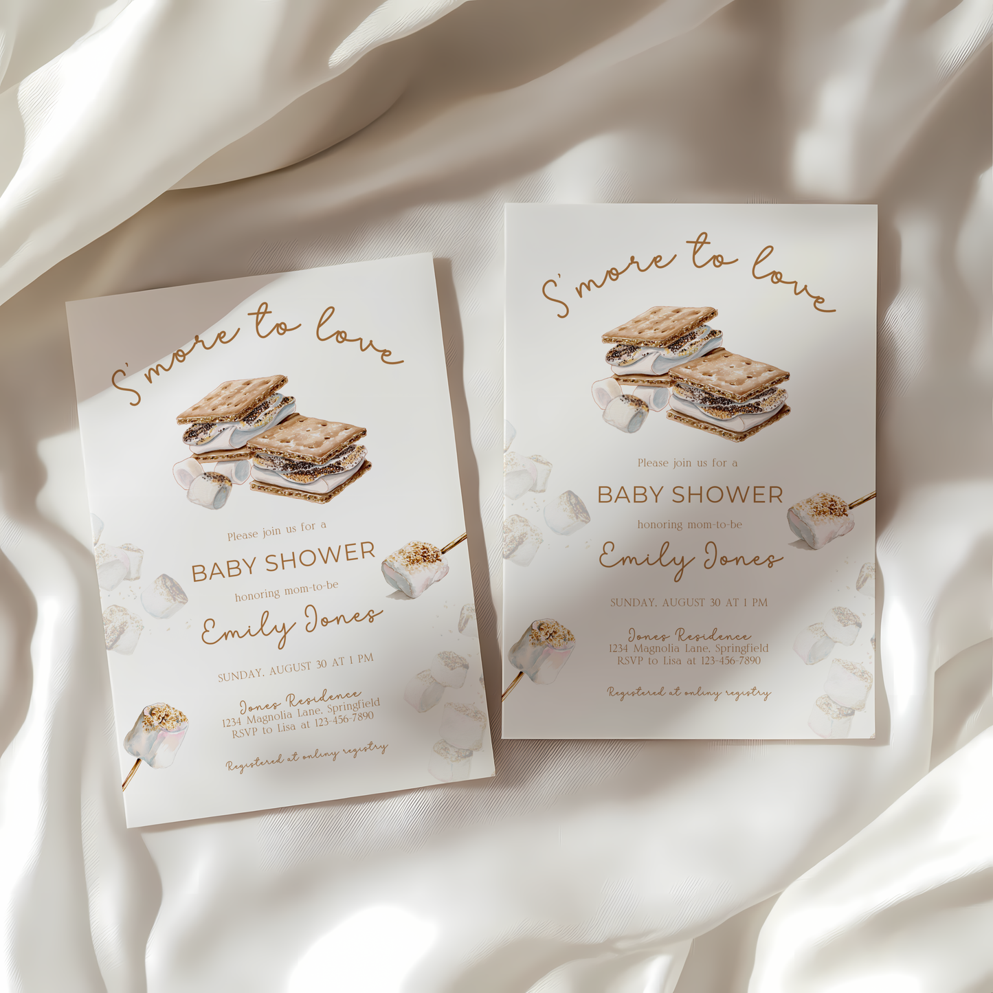 Baby Shower Invitation Bundle - S'more To Love Bonfire Marshmallows BS145