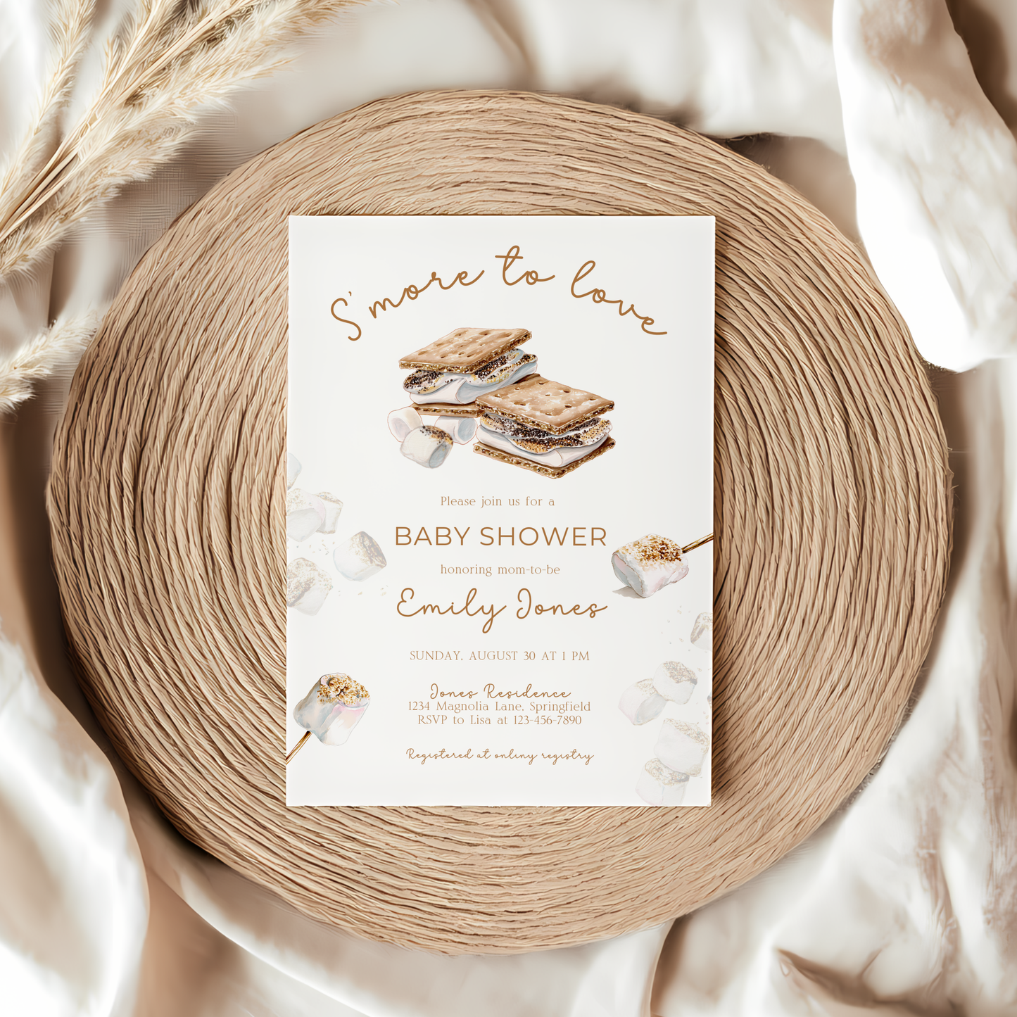 Baby Shower Invitation - S'more to Love Marshmallow Bonfire BS145