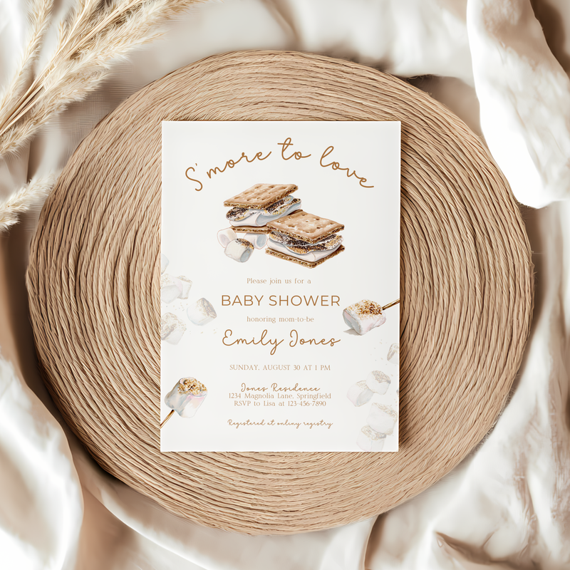 Baby Shower Invitation - S'more to Love Marshmallow Bonfire BS145