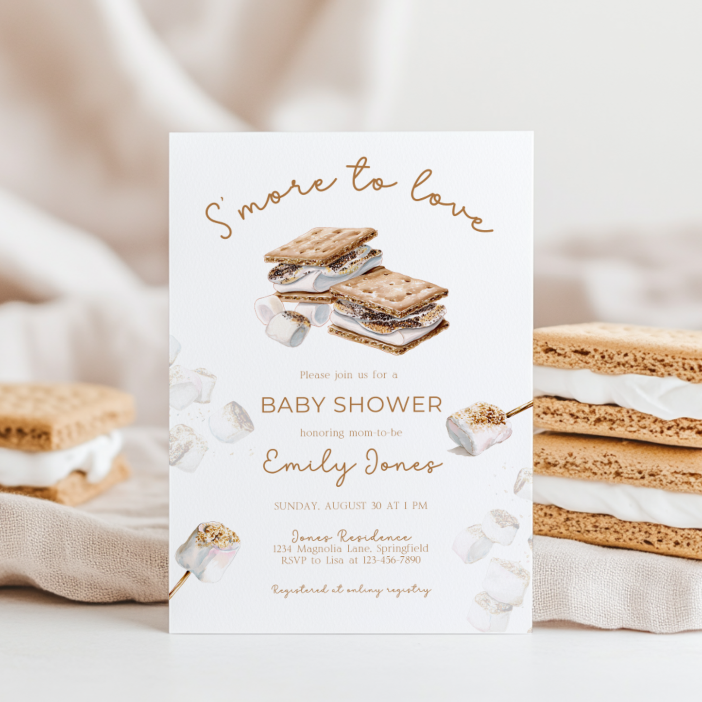 Baby Shower Invitation Bundle - S'more To Love Bonfire Marshmallows BS145
