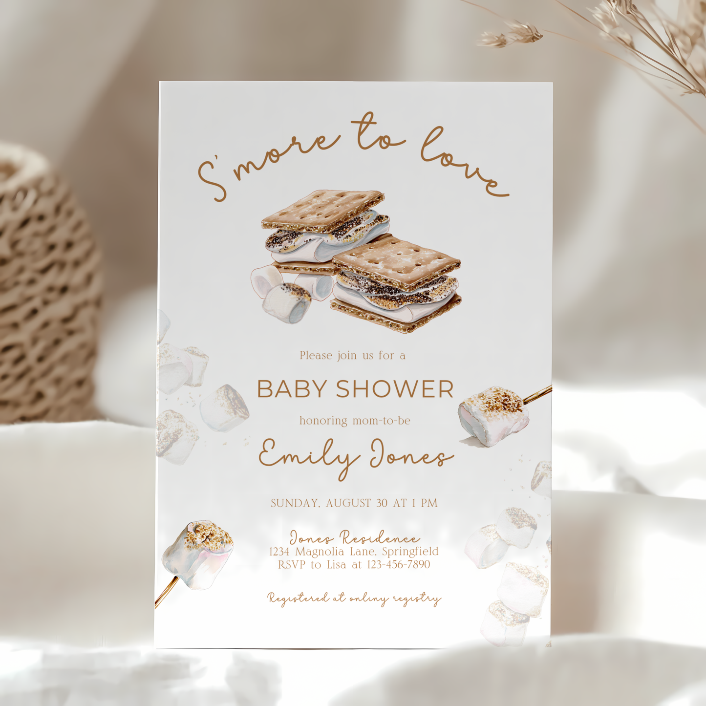 Baby Shower Invitation - S'more to Love Marshmallow Bonfire BS145