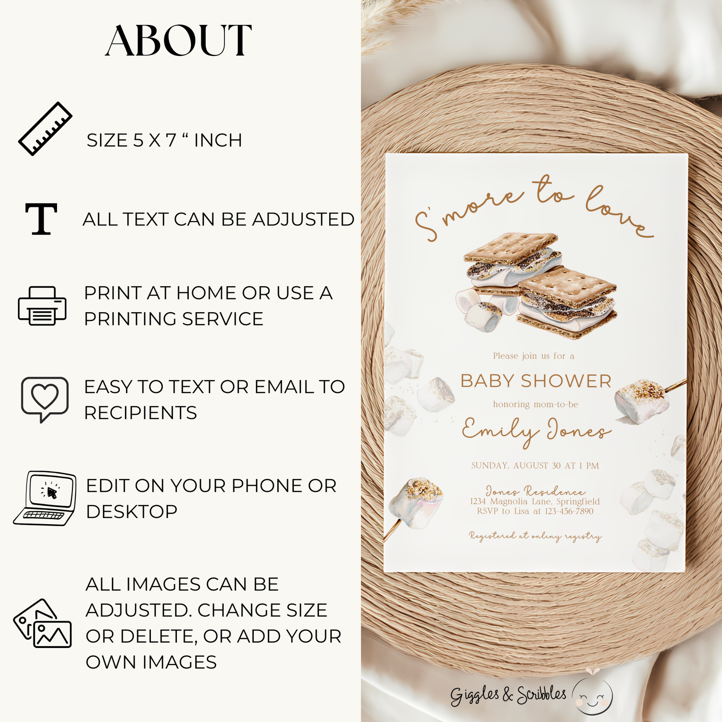 Baby Shower Invitation - S'more to Love Marshmallow Bonfire BS145