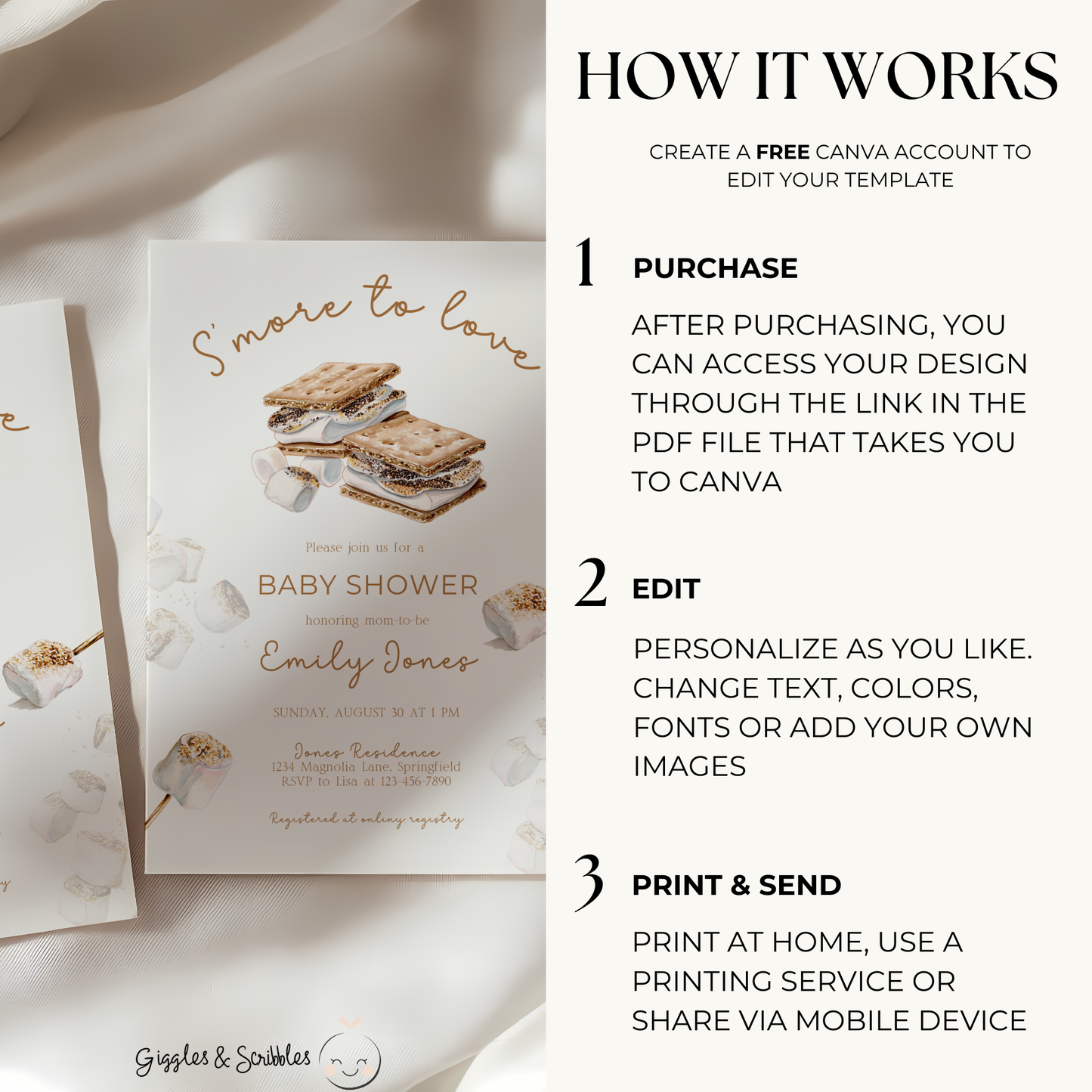 Baby Shower Invitation Bundle - S'more To Love Bonfire Marshmallows BS145