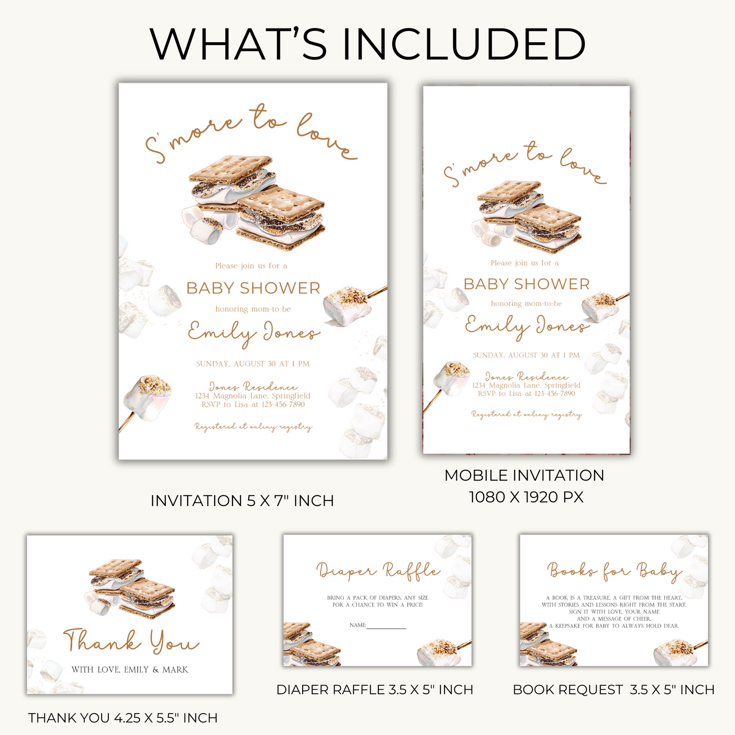 Baby Shower Invitation Bundle - S'more To Love Bonfire Marshmallows BS145