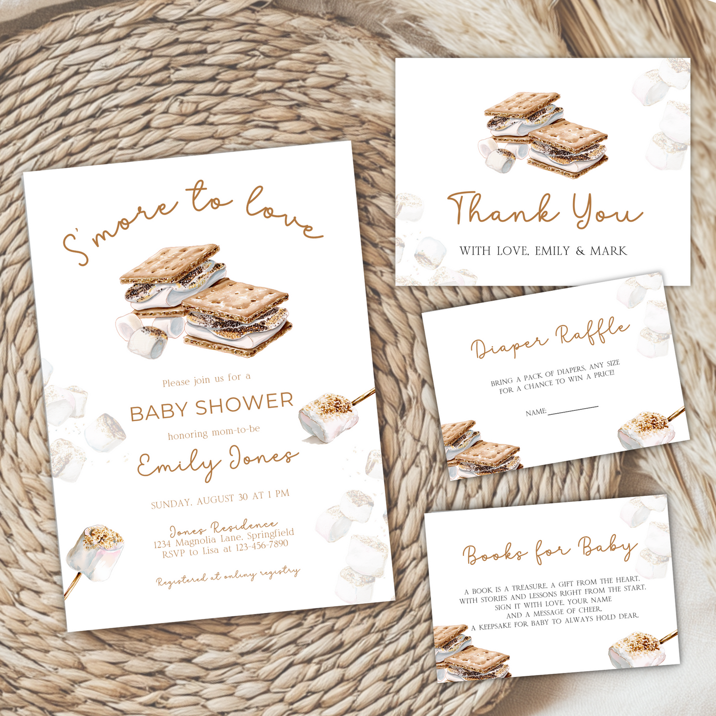 Baby Shower Invitation Bundle - S'more To Love Bonfire Marshmallows BS145