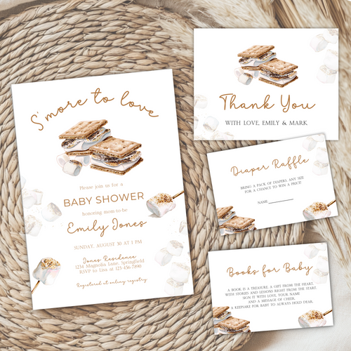 Baby Shower Invitation Bundle - S'more To Love Bonfire Marshmallows BS145