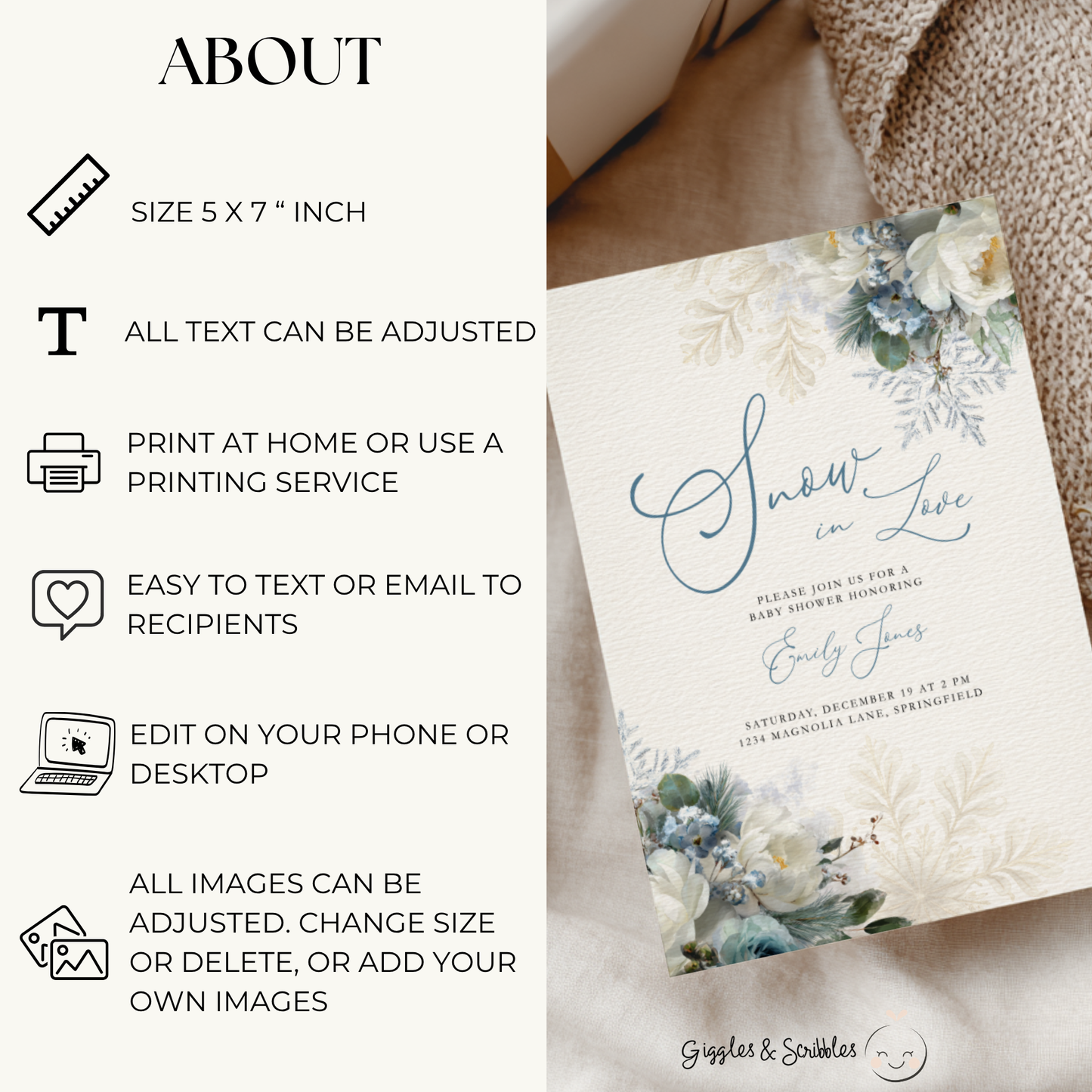 Snow in Love Winter Baby Shower Invitation BS265