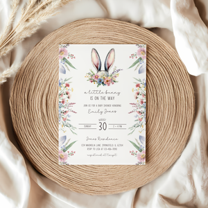 Baby Shower Invitation - A Little Bunny Is On The Way Wildflowers Spring Easter BS92