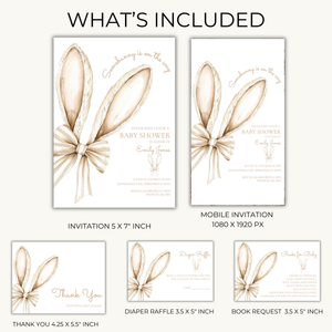 Baby Shower Invitation Bundle - Somebunny Is On The Way Easter Bunny Coquette Bow Beige BS75