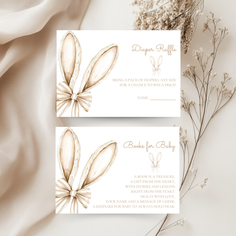 Baby Shower Invitation Bundle - Somebunny Is On The Way Easter Bunny Coquette Bow Beige BS75