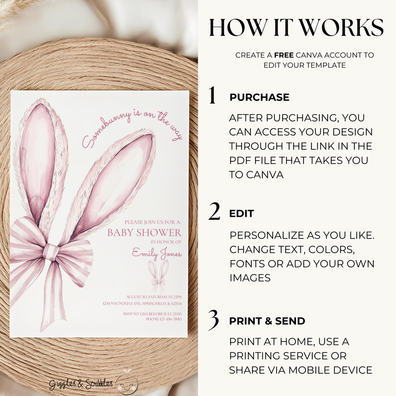 Baby Shower Invitation Bundle - Somebunny Is On The Way Easter Bunny Coquette Bow Pink BS75