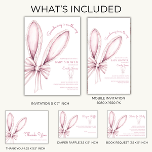 Baby Shower Invitation Bundle - Somebunny Is On The Way Easter Bunny Coquette Bow Pink BS75