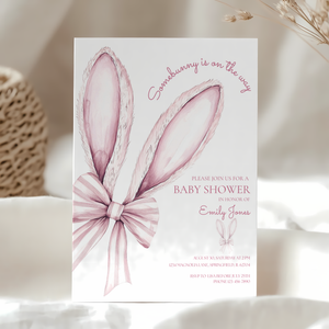 Baby Shower Invitation Bundle - Somebunny Is On The Way Easter Bunny Coquette Bow Pink BS75