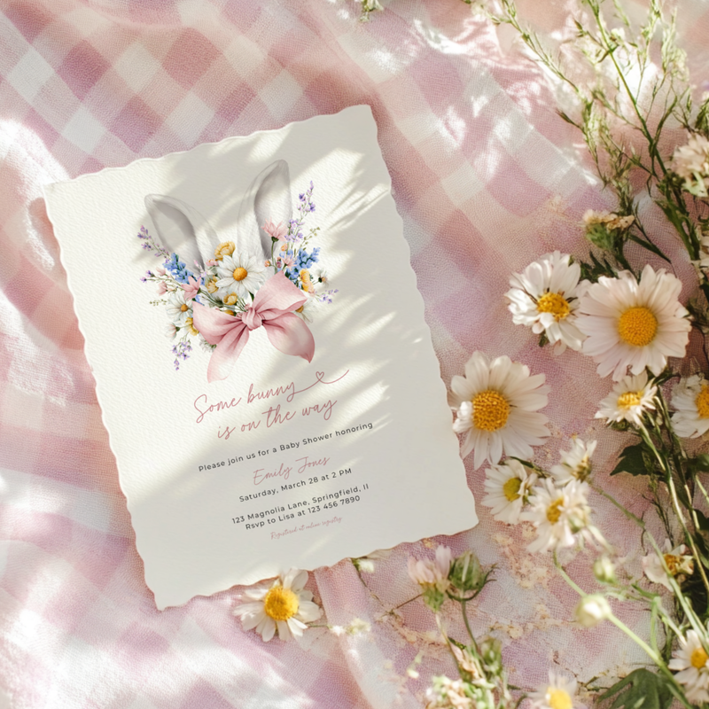 Floral Some Bunny Is On The Way Baby Shower Invitation BS286