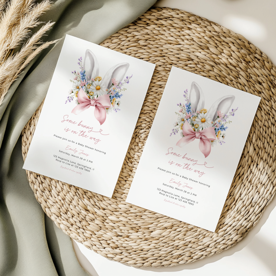 Floral Some Bunny Is On The Way Baby Shower Invitation BS286