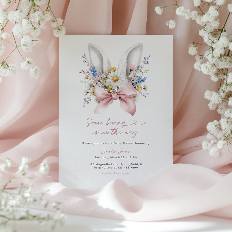 Floral Some Bunny Is On The Way Baby Shower Invitation BS286