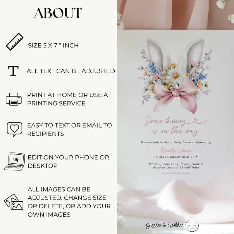 Floral Some Bunny Is On The Way Baby Shower Invitation BS286