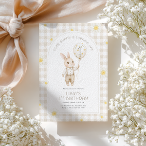 Beige Some Bunny Is One Birthday Invitation L108