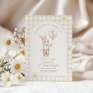 Beige Some Bunny Is One Birthday Invitation L108