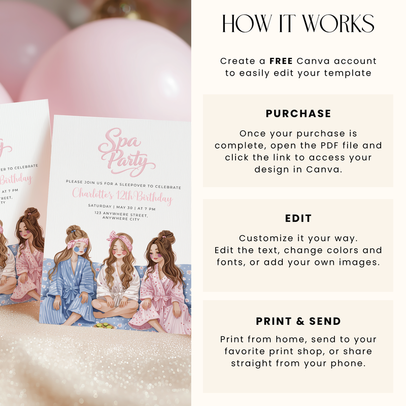 Spa Pajama Party Invitation L124