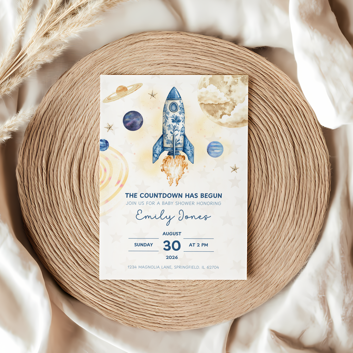 Baby Shower Invitation - The Countdown Has Begun Space Astronaut Rocket BS57