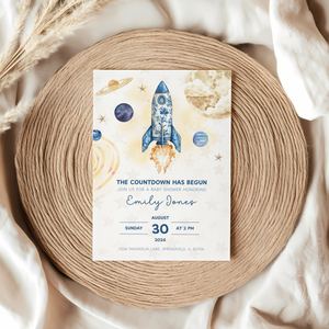 Baby Shower Invitation - The Countdown Has Begun Space Astronaut Rocket BS57