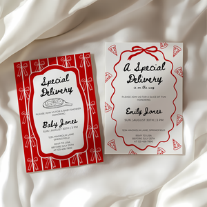 Baby Shower Invitation - Special Delivery Pizza with Bows BS137