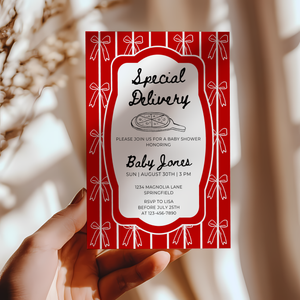 Baby Shower Invitation - Special Delivery Pizza with Bows BS137
